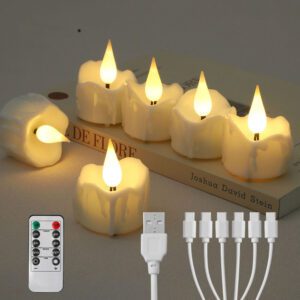 Rechargeable Tea Lights LED Warm White Light 6 Pieces - 6 pcs design C