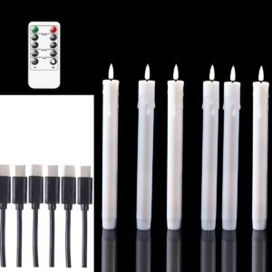 Rechargeable Flameless Taper Candles With Remote - 6pcs White