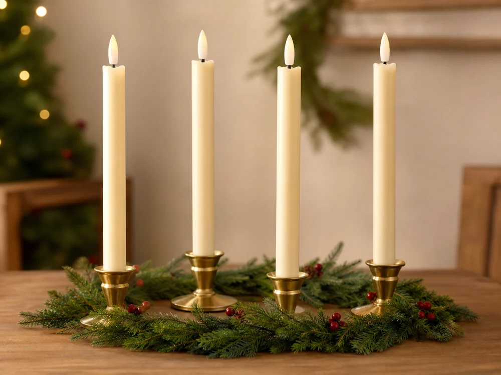battery operated candles for Advent wreaths in a realistic electronic candle scene