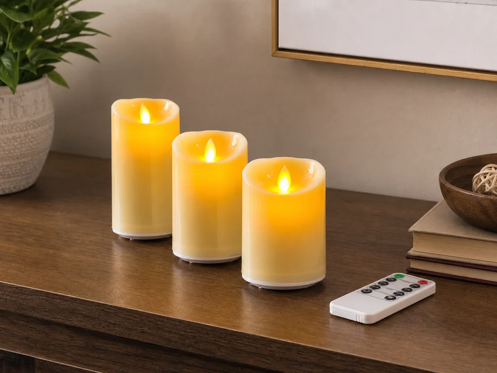 flameless candle safety tips in a realistic electronic candle scene