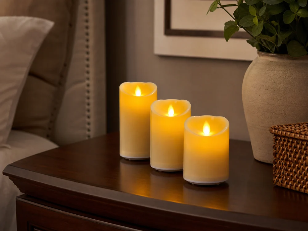 flameless candles for bedroom decor in a realistic electronic candle scene