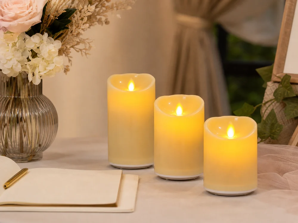 flameless candles for bridal showers in a realistic electronic candle scene