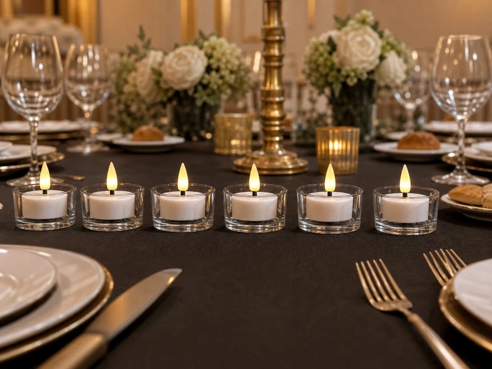 flameless candles for catering events in a realistic electronic candle scene