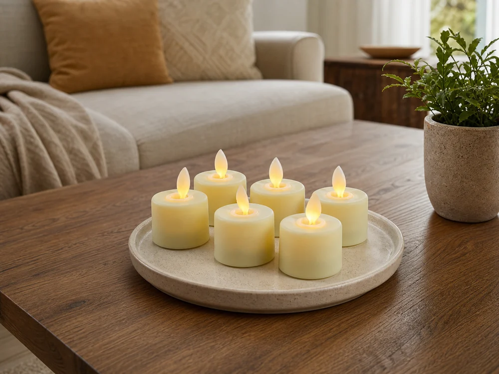 flameless candles for coffee tables in a realistic electronic candle scene