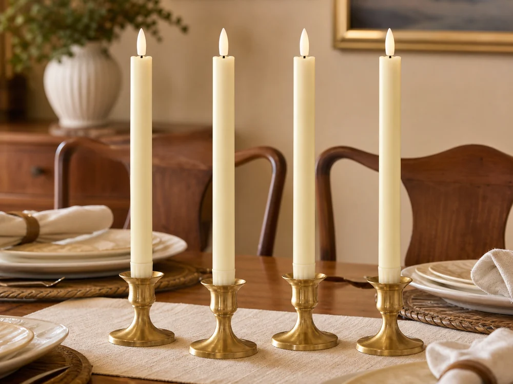 flameless candles for dining room decor in a realistic electronic candle scene