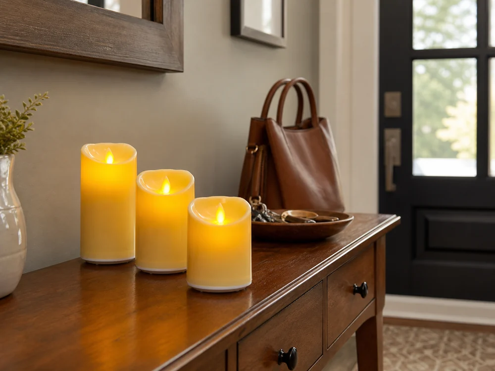 flameless candles for entryway tables in a realistic electronic candle scene