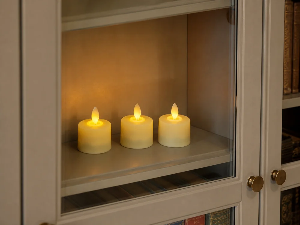flameless candles for libraries in a realistic electronic candle scene