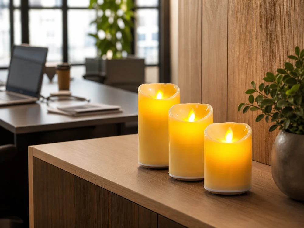 flameless candles for offices in a realistic electronic candle scene
