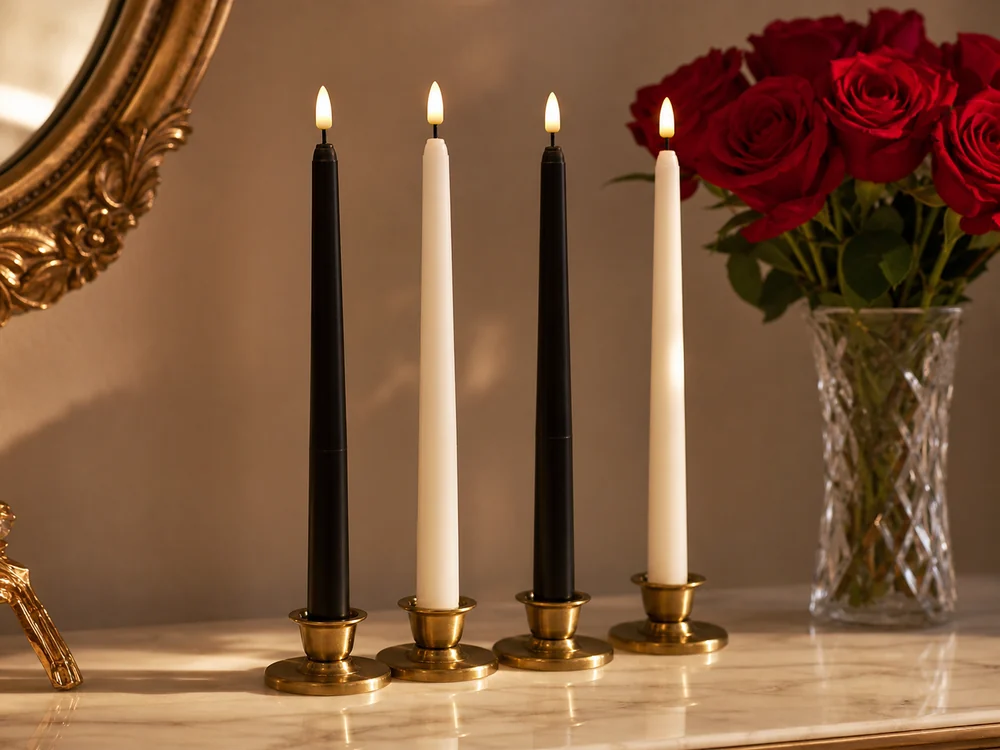 flameless candles for Valentine's Day decor in a realistic electronic candle scene
