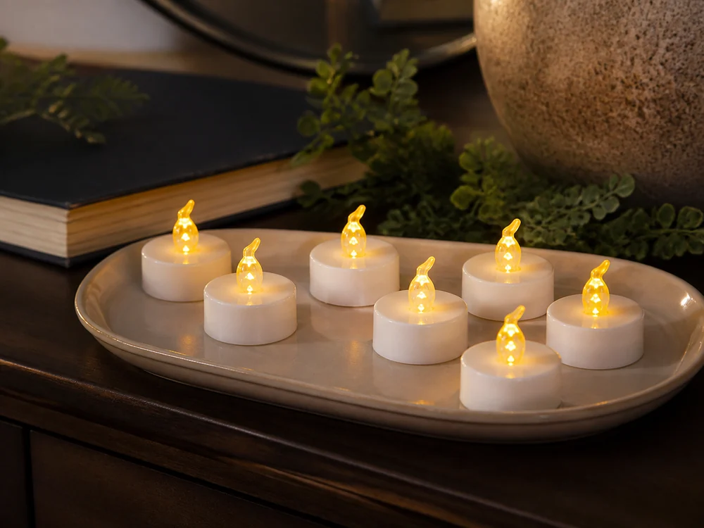 how long do battery operated candles last with white timer tea lights and warm LED tips